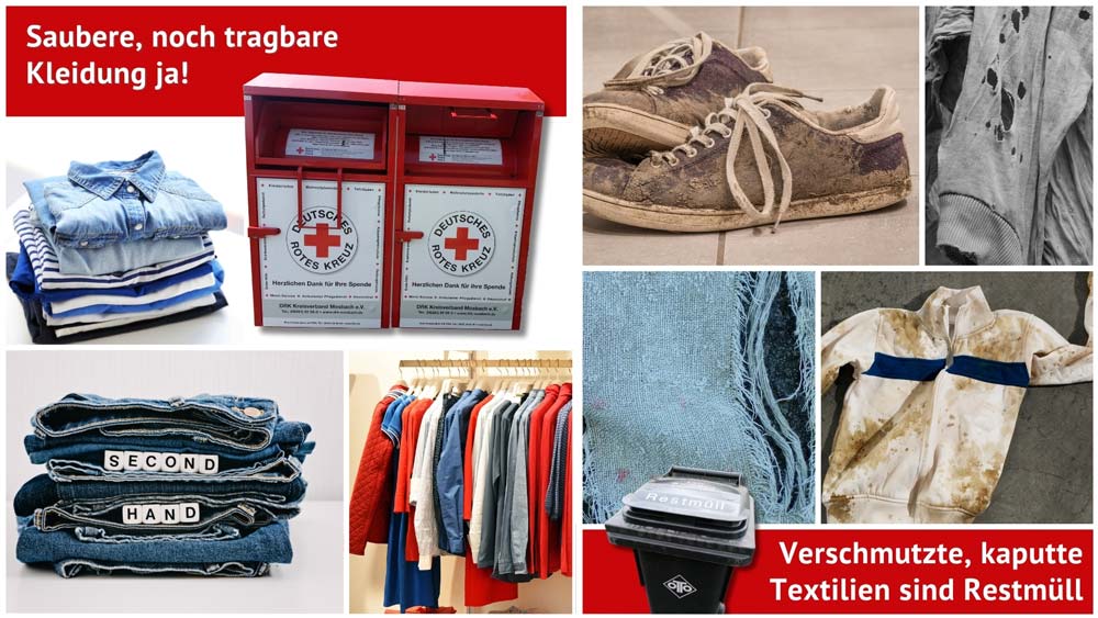 Saubere, noch tragbare Kleidung gehört in den Altkleider-Container – verschmutzte und kaputte Textilien sind Restmüll